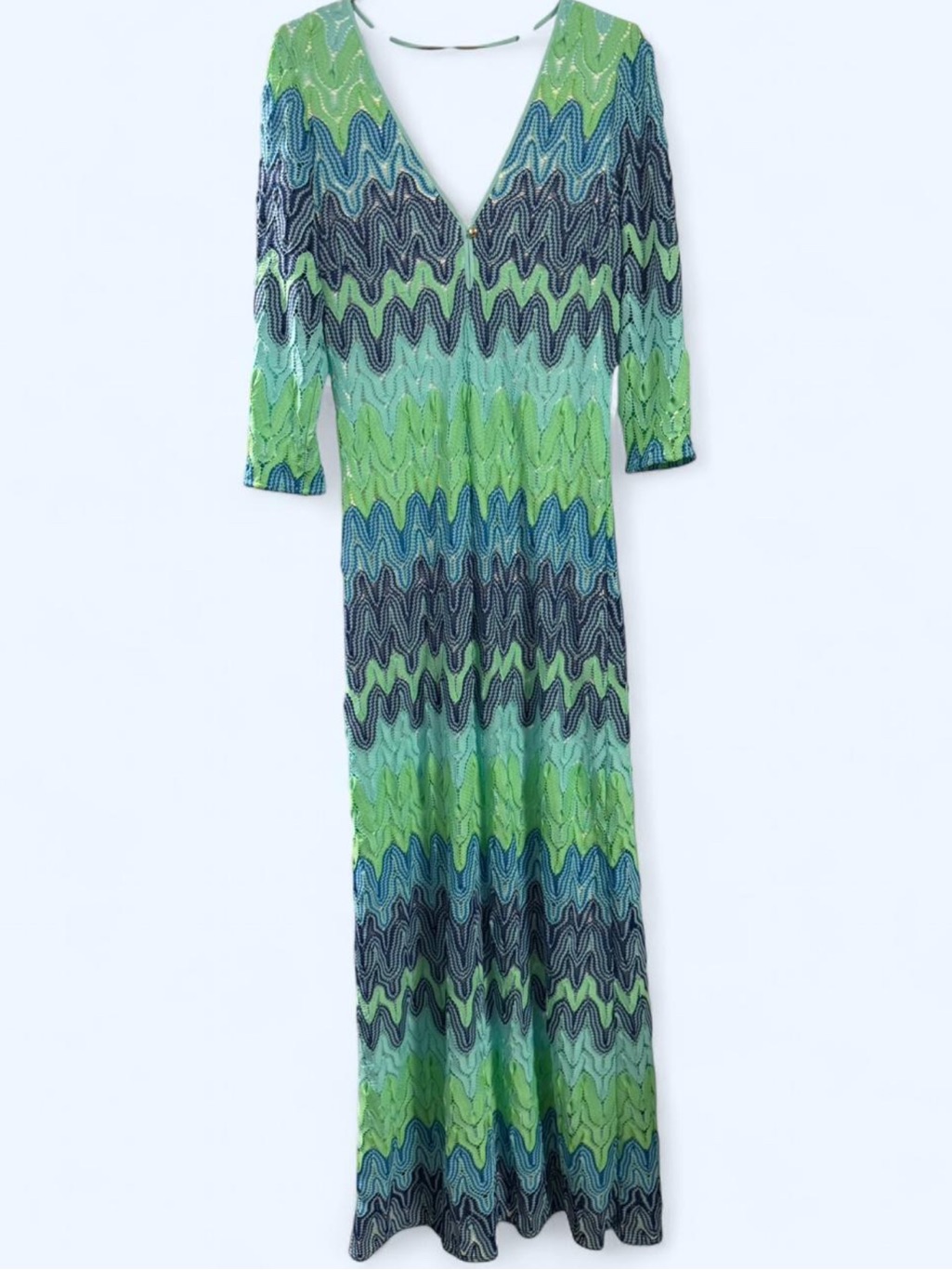 Lilly Pulitzer Green And Blue Wave-Print Long Sleeve Maxi Dress
